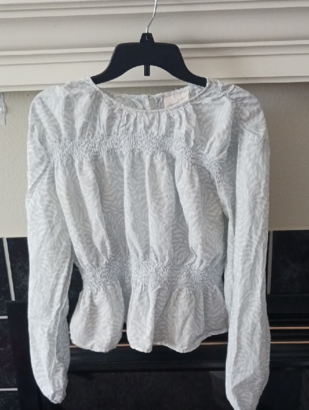 Universal Thread Blue And White Smocked Peplum Blouse
